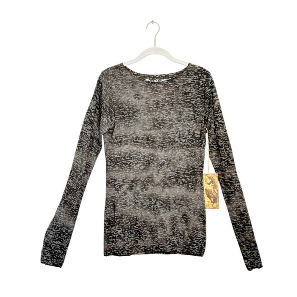 Wild at Heart Women's Print Long Sleeve Pullover Top in Gray - Sz S - New